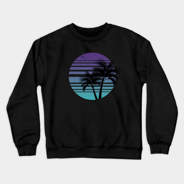 Synthwave - Vaporwave - California - Florida - 80s - Purple & Turquoise Crewneck Sweatshirt by Anoncactusart